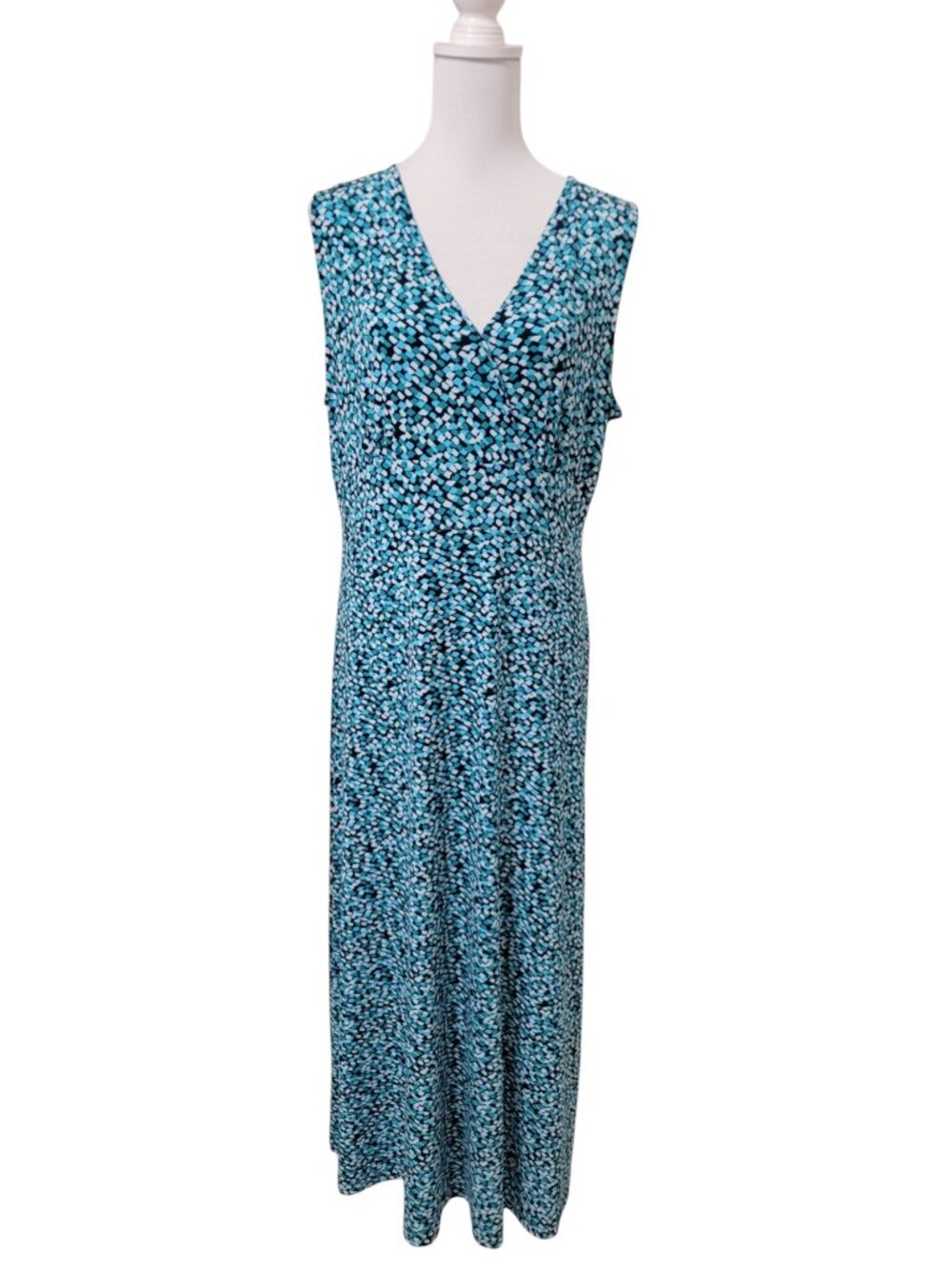 Croft & Barrow Size L Blue & Black Geometric "Op-Art" Sleeveless Maxi Dress